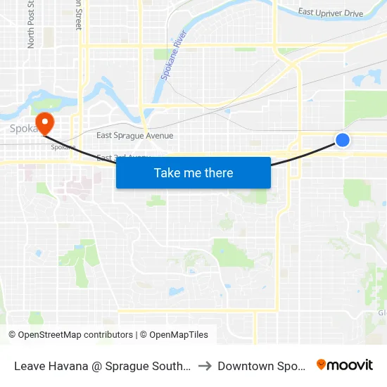 Leave Havana @ Sprague Southbound to Downtown Spokane map