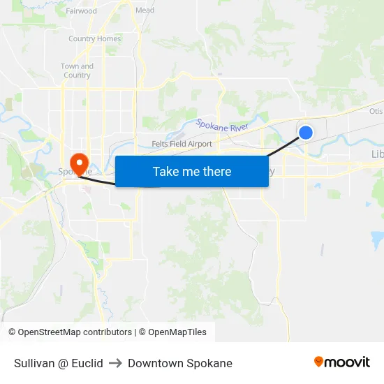 Sullivan @ Euclid to Downtown Spokane map