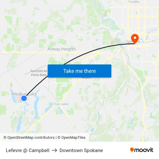 Lefevre @ Campbell to Downtown Spokane map