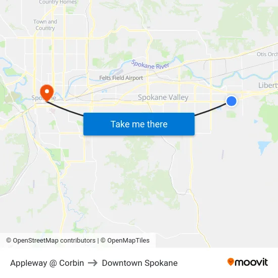 Appleway @ Corbin to Downtown Spokane map