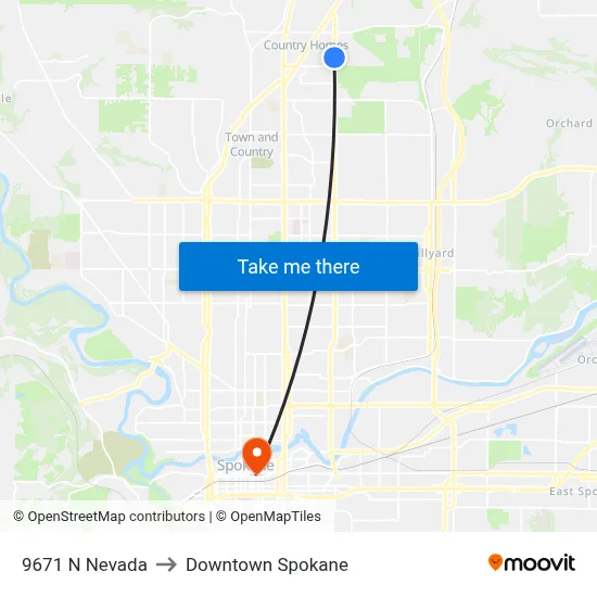 9671 N Nevada to Downtown Spokane map