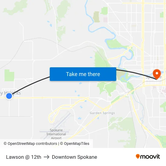 Lawson @ 12th to Downtown Spokane map