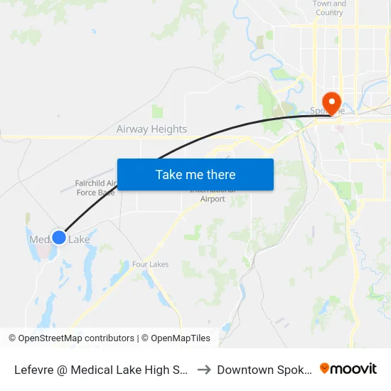 Lefevre @ Medical Lake High School to Downtown Spokane map