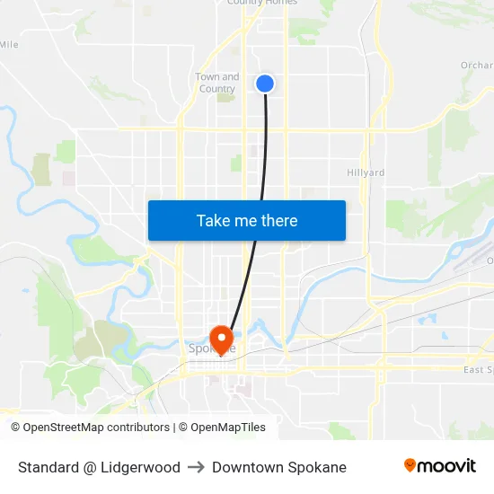 Standard @ Lidgerwood to Downtown Spokane map