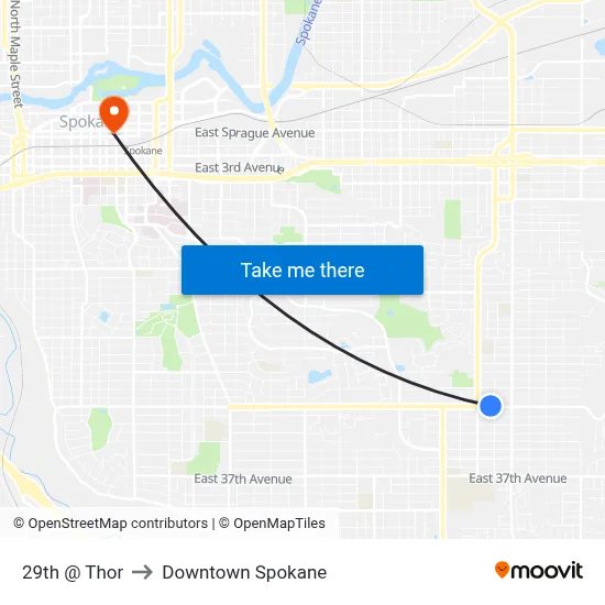 29th @ Thor to Downtown Spokane map