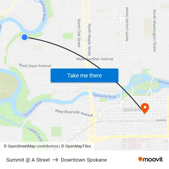 Summit @ A Street to Downtown Spokane map