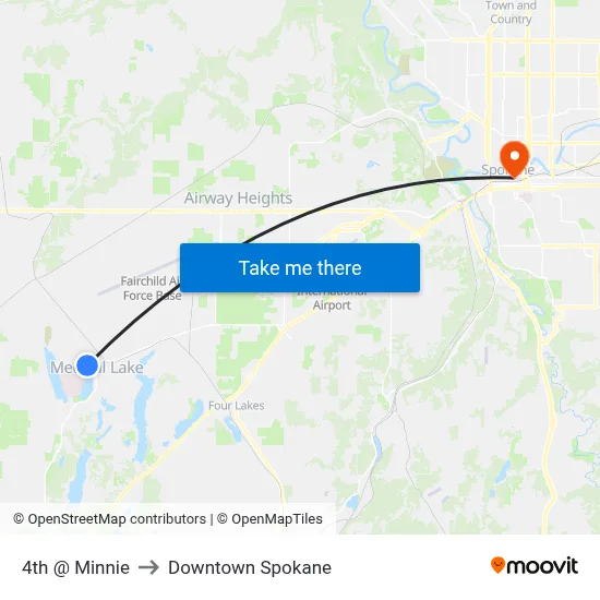 4th @ Minnie to Downtown Spokane map