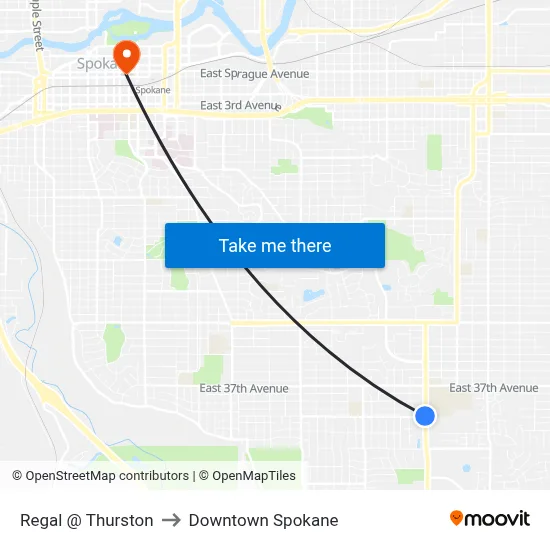 Regal @ Thurston to Downtown Spokane map