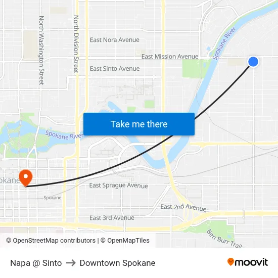 Napa @ Sinto to Downtown Spokane map