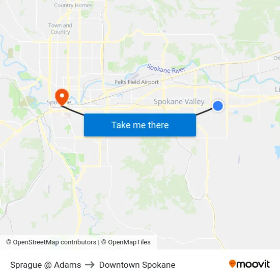 Sprague @ Adams to Downtown Spokane map