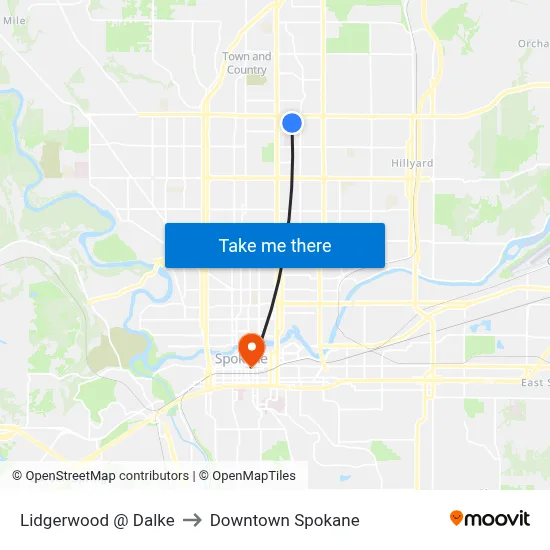 Lidgerwood @ Dalke to Downtown Spokane map