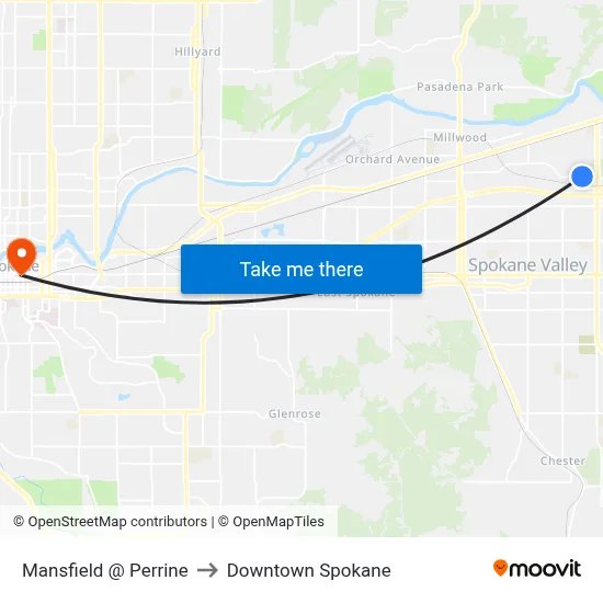 Mansfield @ Perrine to Downtown Spokane map