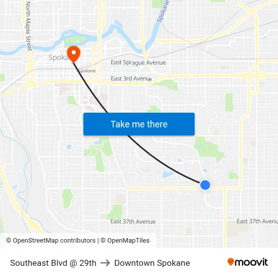Southeast Blvd @ 29th to Downtown Spokane map