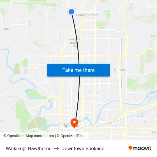 Waikiki @ Hawthorne to Downtown Spokane map