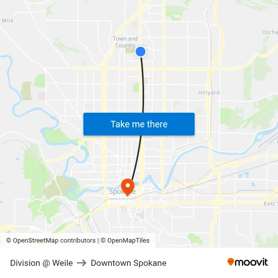 Division @ Weile to Downtown Spokane map