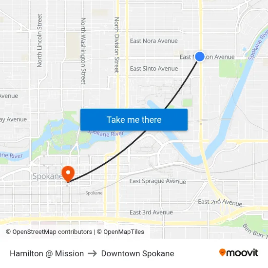 Hamilton @ Mission to Downtown Spokane map