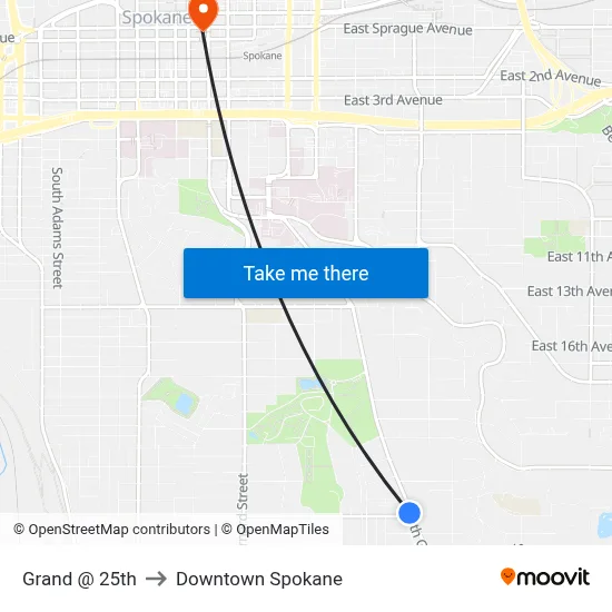 Grand @ 25th to Downtown Spokane map