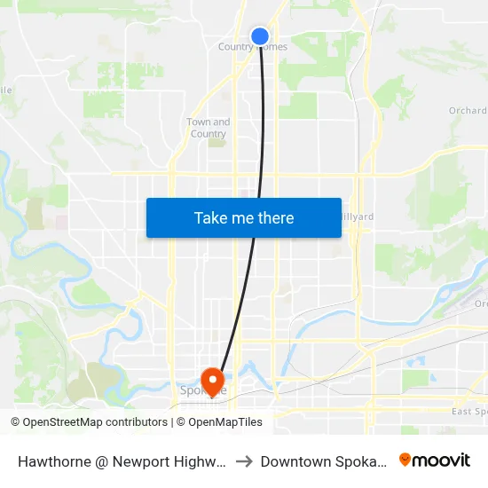 Hawthorne @ Newport Highway to Downtown Spokane map