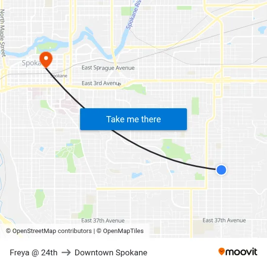 Freya @ 24th to Downtown Spokane map