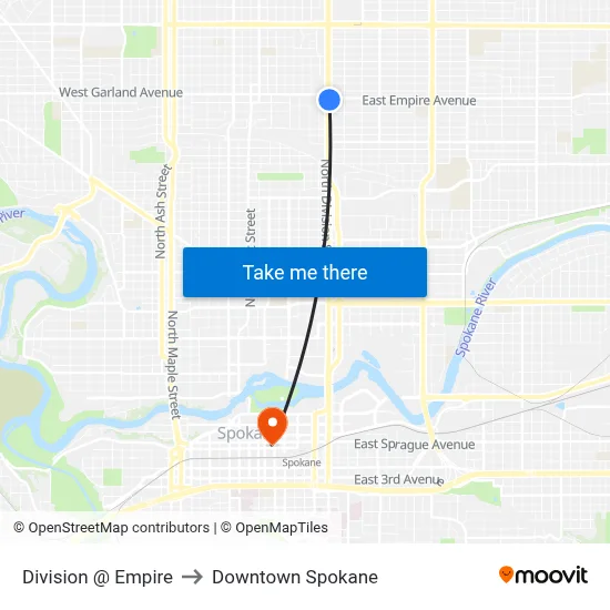 Division @ Empire to Downtown Spokane map