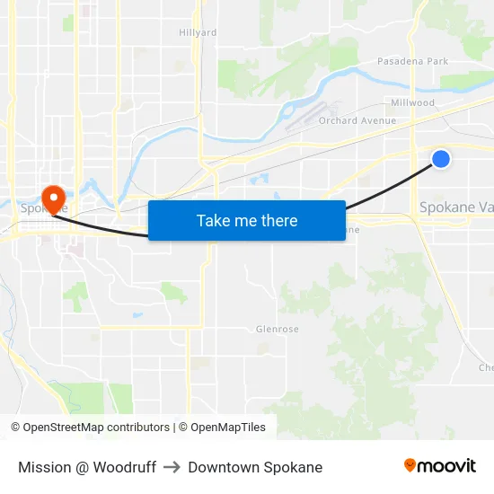 Mission @ Woodruff to Downtown Spokane map