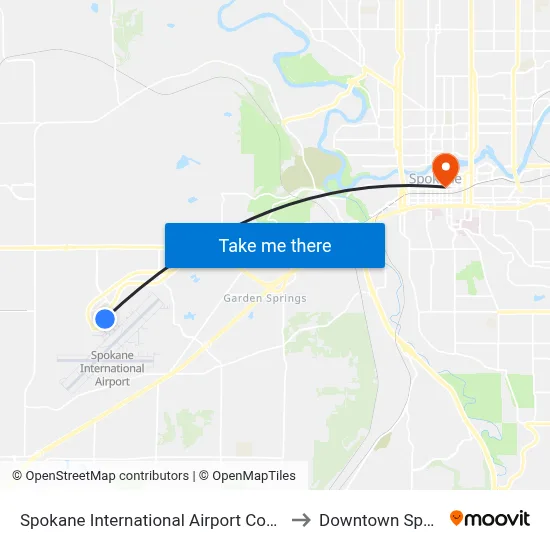Spokane International Airport Concourse A to Downtown Spokane map