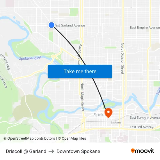 Driscoll @ Garland to Downtown Spokane map