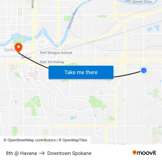 8th @ Havana to Downtown Spokane map