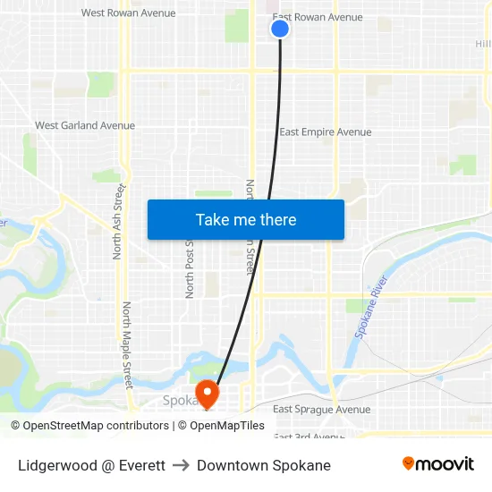Lidgerwood @ Everett to Downtown Spokane map