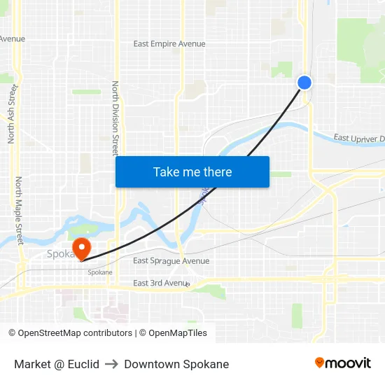 Market @ Euclid to Downtown Spokane map
