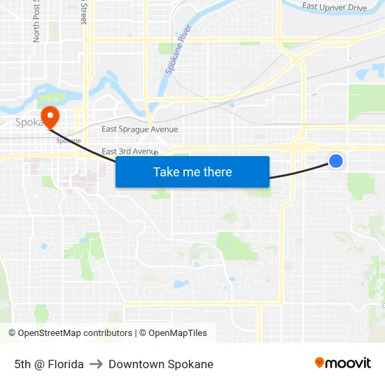 5th @ Florida to Downtown Spokane map