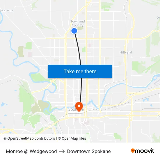 Monroe @ Wedgewood to Downtown Spokane map