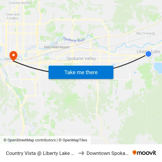 Country Vista @ Liberty Lake Rd to Downtown Spokane map