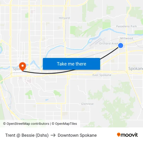 Trent @ Bessie (Dshs) to Downtown Spokane map