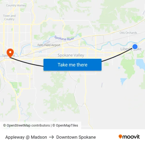 Appleway @ Madson to Downtown Spokane map
