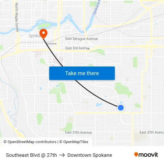 Southeast Blvd @ 27th to Downtown Spokane map