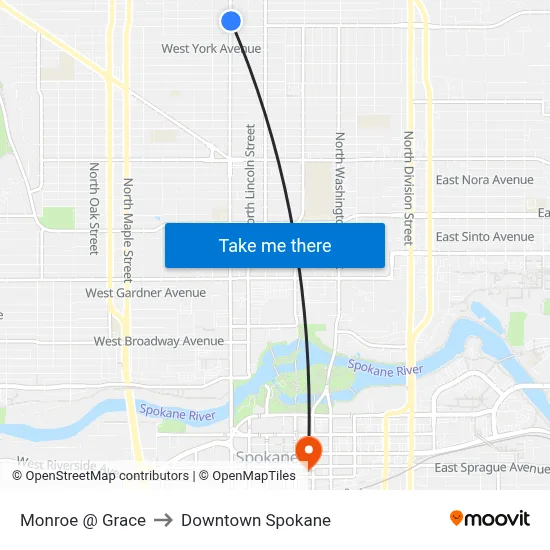Monroe @ Grace to Downtown Spokane map