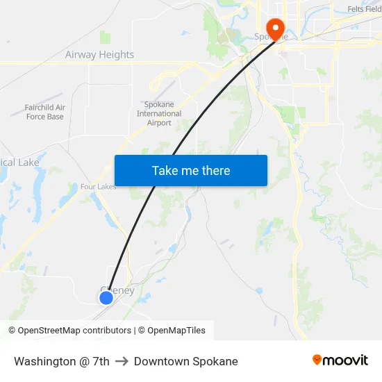 Washington @ 7th to Downtown Spokane map