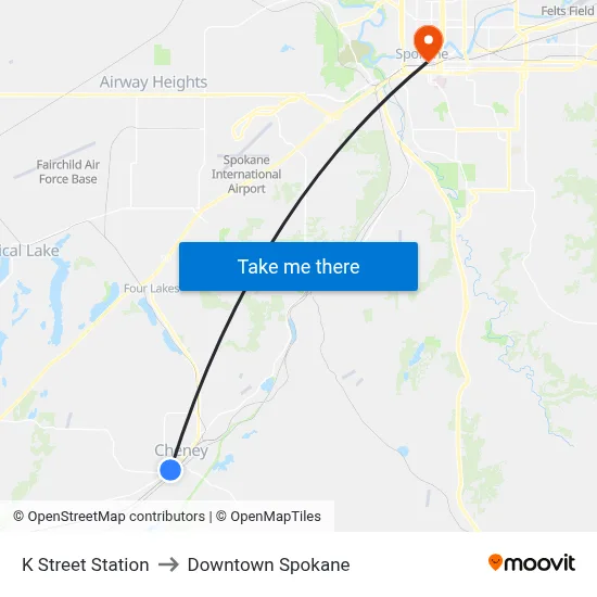 K Street Station to Downtown Spokane map