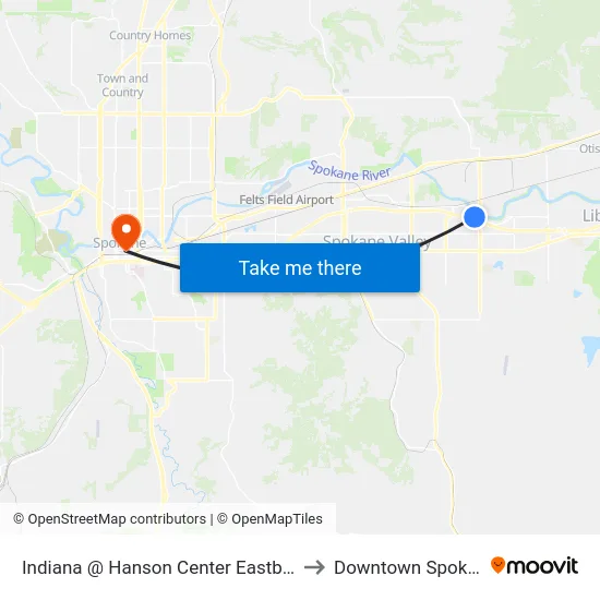 Indiana @ Hanson Center Eastbound to Downtown Spokane map