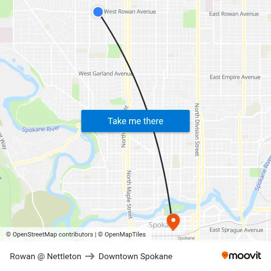 Rowan @ Nettleton to Downtown Spokane map
