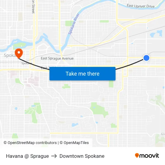 Havana @ Sprague to Downtown Spokane map