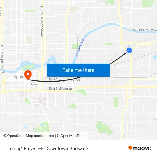 Trent @ Freya to Downtown Spokane map