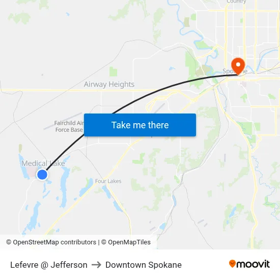 Lefevre @ Jefferson to Downtown Spokane map