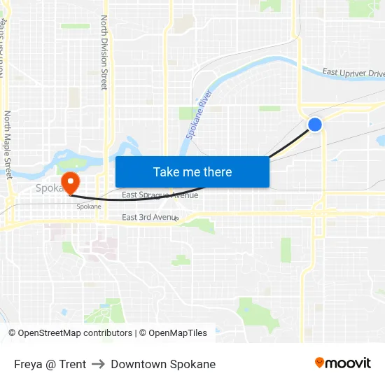 Freya @ Trent to Downtown Spokane map