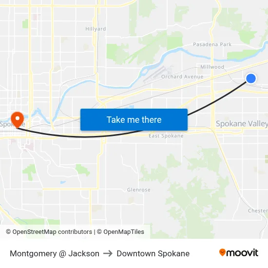 Montgomery @ Jackson to Downtown Spokane map