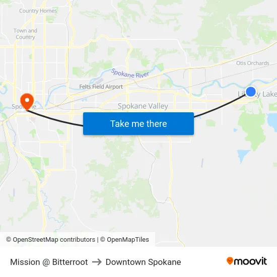 Mission @ Bitterroot to Downtown Spokane map