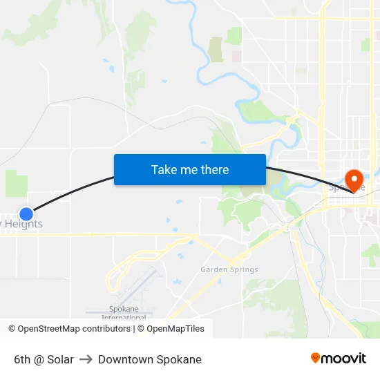6th @ Solar to Downtown Spokane map