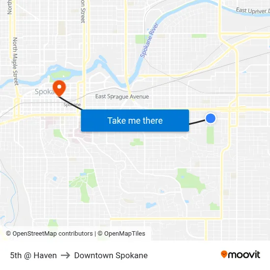 5th @ Haven to Downtown Spokane map