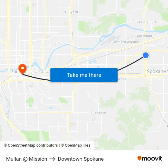 Mullan @ Mission to Downtown Spokane map